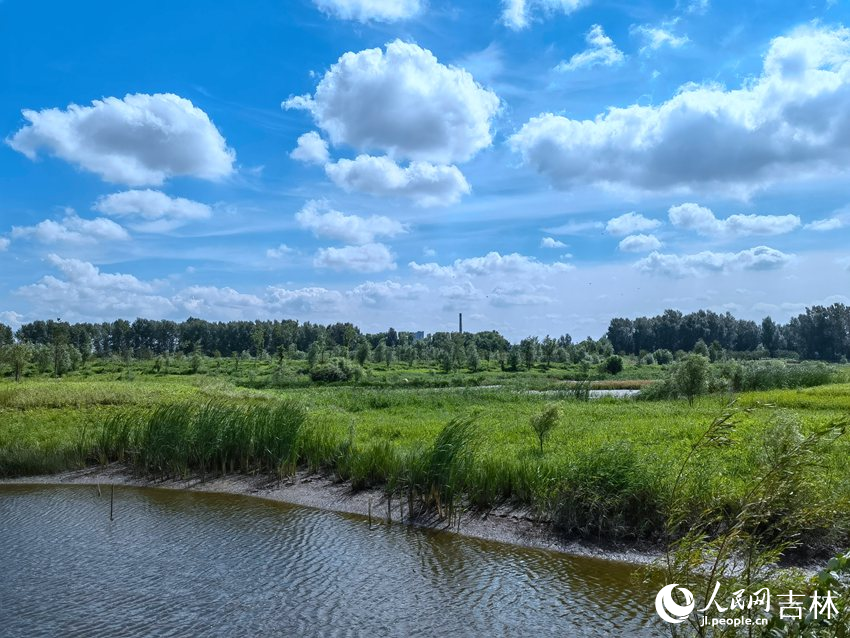 藍天白云水光粼粼。人民網(wǎng)記者 馬俊華攝