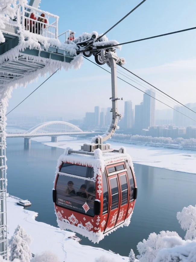 網友利用AI制作的松花江纜車效果圖。