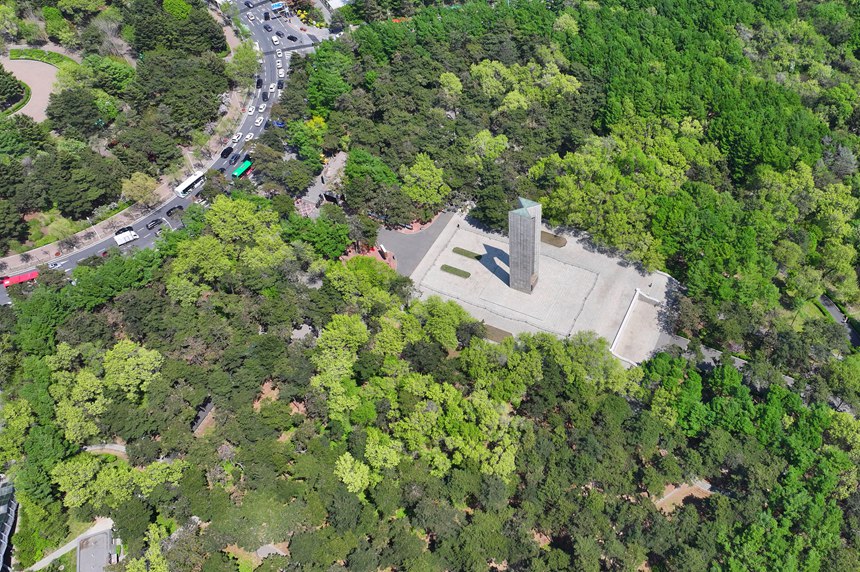 公園與城市環(huán)島街路同框。人民網(wǎng)記者 李洋攝