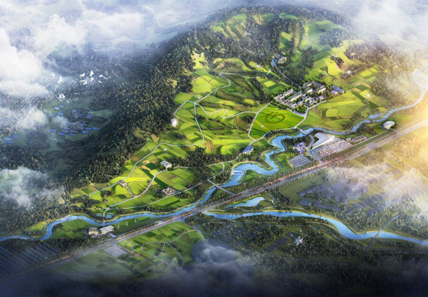 東方爍龍研學營地一期鳥瞰設計圖。