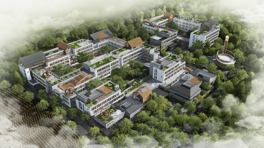 東方爍龍研學營地一期鳥瞰設計圖。