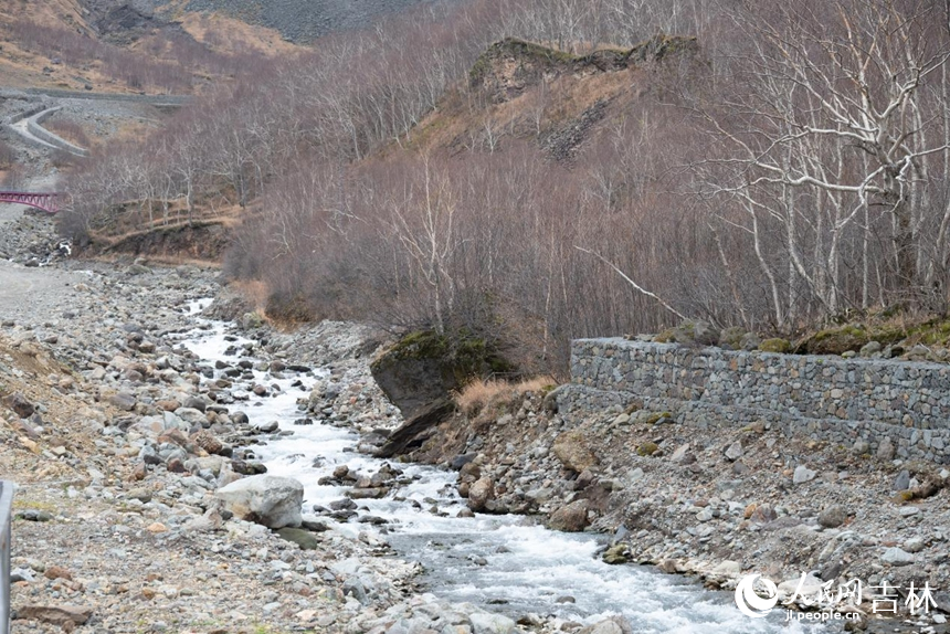 長白山瀑布下奔騰的河流。實習(xí)生 王思皓攝